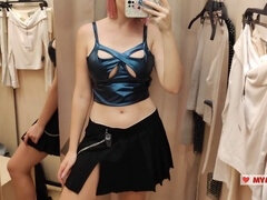 Trying on sheer and see-through clothes in the mall fitting room - Check me out!