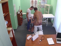 Baby Dream pleasures two horny studs in doctor's office