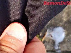 Teacher Ramon sits horny on the park bench and spits everything underneath, very horny