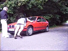 Oldies public spanking on the road
