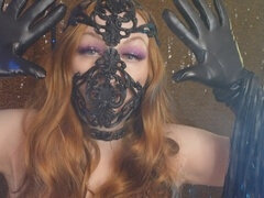 ASMR sensation Arya Grander wears a 3D spandex mask and leather gloves in an erotic free video (SFW)