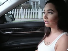 Busty Brunette Sucks Cock for Ride