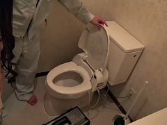 She masturbated in the toilet and squirted a lot! allowed to enter the bathroom and immediately fuck! 2