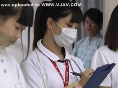 Asiatisch, Blasen, Viele männer bespritzen eine frau, Spermaladung, Japanische massage, Krankenschwester