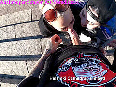 Helsinki public three-way point of view blowjob tour! highly risky and we get caught!
