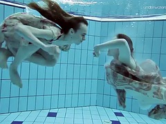 Two hot hairy babes underwater