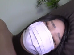 Fun time with japanese masked young student girl