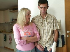 Grown-up blonde mother-in-law rides his sizeable dick