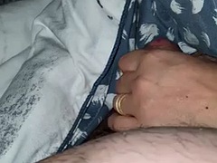 Stepdaughter helps her stepdad with his boner by giving him an amazing handjob