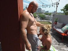 Susie Stellar gives masterful blowjob to Jmac outdoors