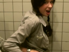 Fucking in a public bathroom with a super charming slut
