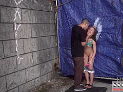nubile teach blonde hauls her to a humungous chainlink fence where he