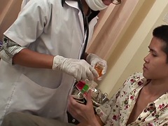 Bareback doctor fucks Asian twink doggy style and missionary