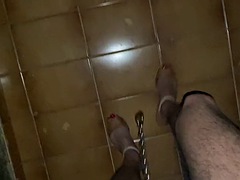 Walking around dangling my chains on my 8mm pierced cock, then masturbating a little and at the end fucking me