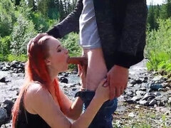 Teen redhead girl wanted sex and creampie in outdoors!