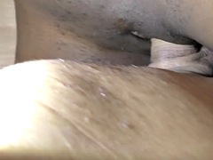 Shaved black maid fucked and creampied by white guy