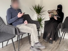 Naughty public exhibition in a hospital waiting room! Stunning Muslim stranger catches me stroking off