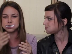 2 girls showing mouth and swallow skills chubby bunny challenge