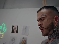 Tattooed and pierced stud fucks tattoo client after rimjob
