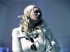 Busty blondie in a straightjacket has hot threesome with two doctors