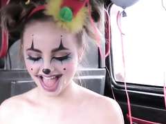 Rookie 18-19 y.o. clown bangs in fake taxi