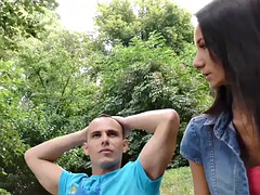 HUNT4K. Tanned and slim beauty fucked by hunter outdoors in front of her boyfriend