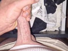 Naughty son enjoys cumming on mommy's panties in her bedroom