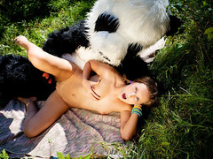 Brunette bang in the woods sextoy panda