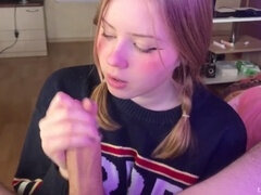 Amateur blowjob, blonde pigtails, pigtails