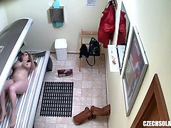 Busty Chubby Girl Relaxing in Solarium Tanning Bed