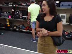 Bigtitted brunette Babe gets large cash for sex inside of the pawn shop office
