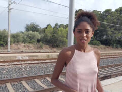 Ebony Luna Corazon suck & fuck a white dick in public