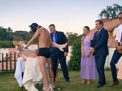 Hardcore wedding party with the guests watching everything