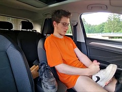 Played with shoes and his dick in the car