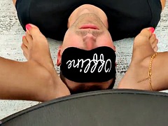 Sexy facial massage with her sexy feet