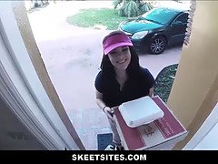 Cash-hungry pizza delivery teen gets drilled hard by her customer