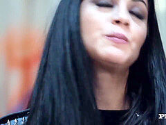 항문, 흑갈색 머리, 사정 샷, 유리들, 랑제리, 사무실, 스타킹