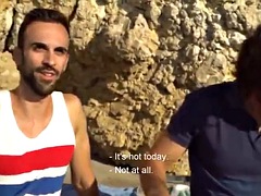 Plage, Grosse bite, Couple, Homosexuelle, Italienne, Masturbation, Public