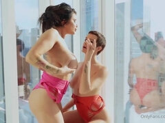 Busty Brunette Lesbian Moms Romi Rain & Laura Desiree Saliva Play - Kissing, petting, boob play