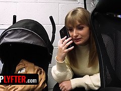 Mike Manci catches Evie and her baby stroller for shoplifting and gets them for a kinky tit-fucking session