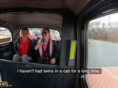 Lady Zee & Sandra Zee go wild on fake taxi cab driver's hard cock