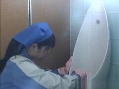 Asian toilet attendant cleans wrong part2