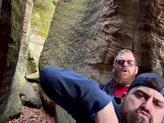 Red-haired daddy and a fat bearded guy fuck outdoors