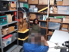 Big tit black thief caught and fucked by guard