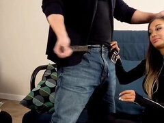 Robber's girlfriend gives a blowjob to apartment owner