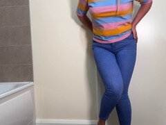 Łazienka, Domowej roboty, Dżinsy, Mamuśka, Majtki, Cipka, Pończochy, Podglądacz