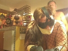 Slave wife humiliated, cigarette holder, mature wife big tits