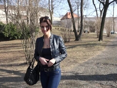 For cash brunette gives stranger blowjob in public park