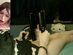 Quickshot machine milks a sticky load from Jessica Blooms big trans cock