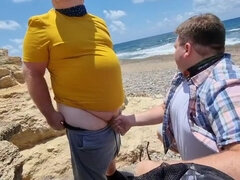 Plaża, Obciąganie, Puszysta, Para, Wytrysk, Dojrzałe